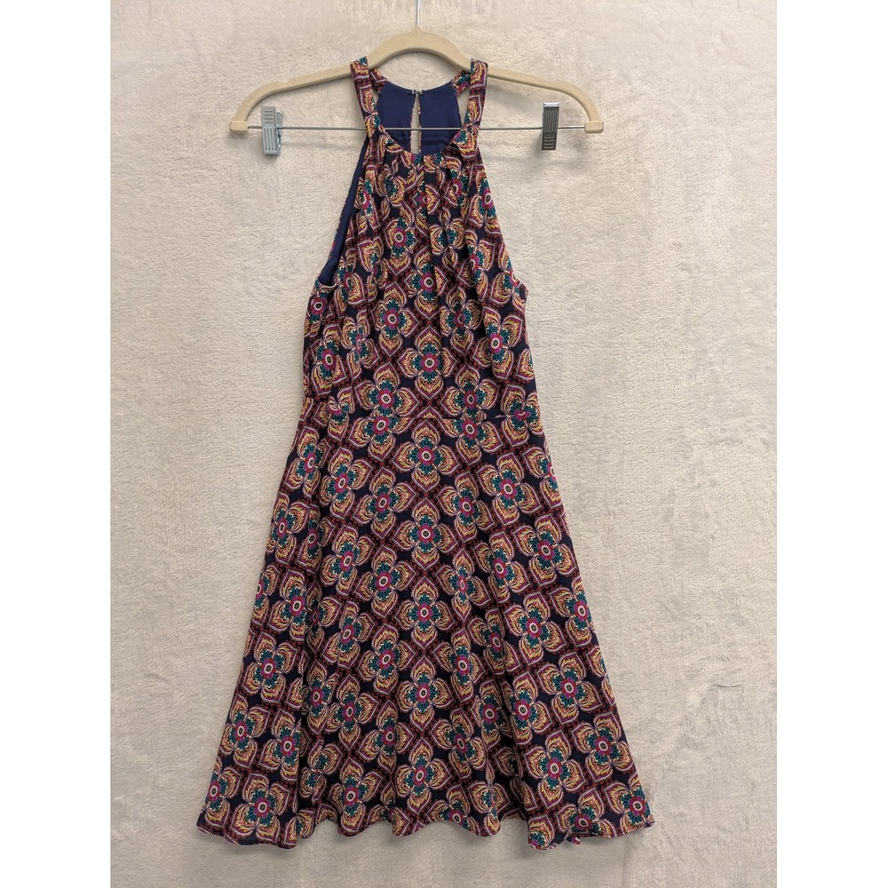 Express Paisley Print‎ Halter Neck A-Line Dress Women Size 0 Blue Multi Color